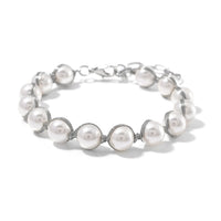 Doorbuster White Shell Pearl Beaded Bracelet (7.00-9.00In) in Silvertone