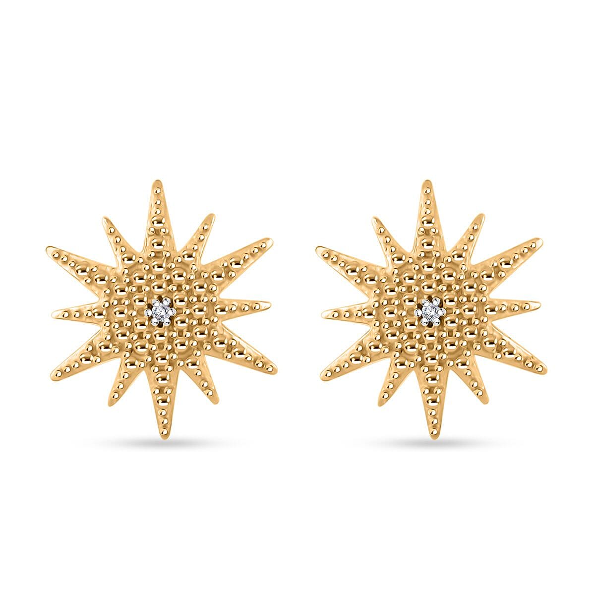 Diamond Accent Sunburst Stud Earrings in 14K Yellow Gold Over Sterling Silver