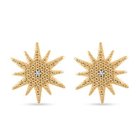 Diamond Accent Sunburst Stud Earrings in 14K Yellow Gold Over Sterling Silver