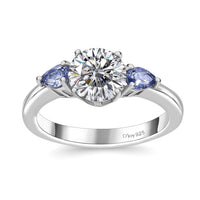Moissanite (Rnd 7mm), Tanzanite Ring in Rhodium Over Sterling Silver (Size 10.0) 1.50 ctw