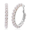 Doorbuster White Shell Pearl Beaded Hoop Earrings in Stainless Steel - Sticky add to cart bar