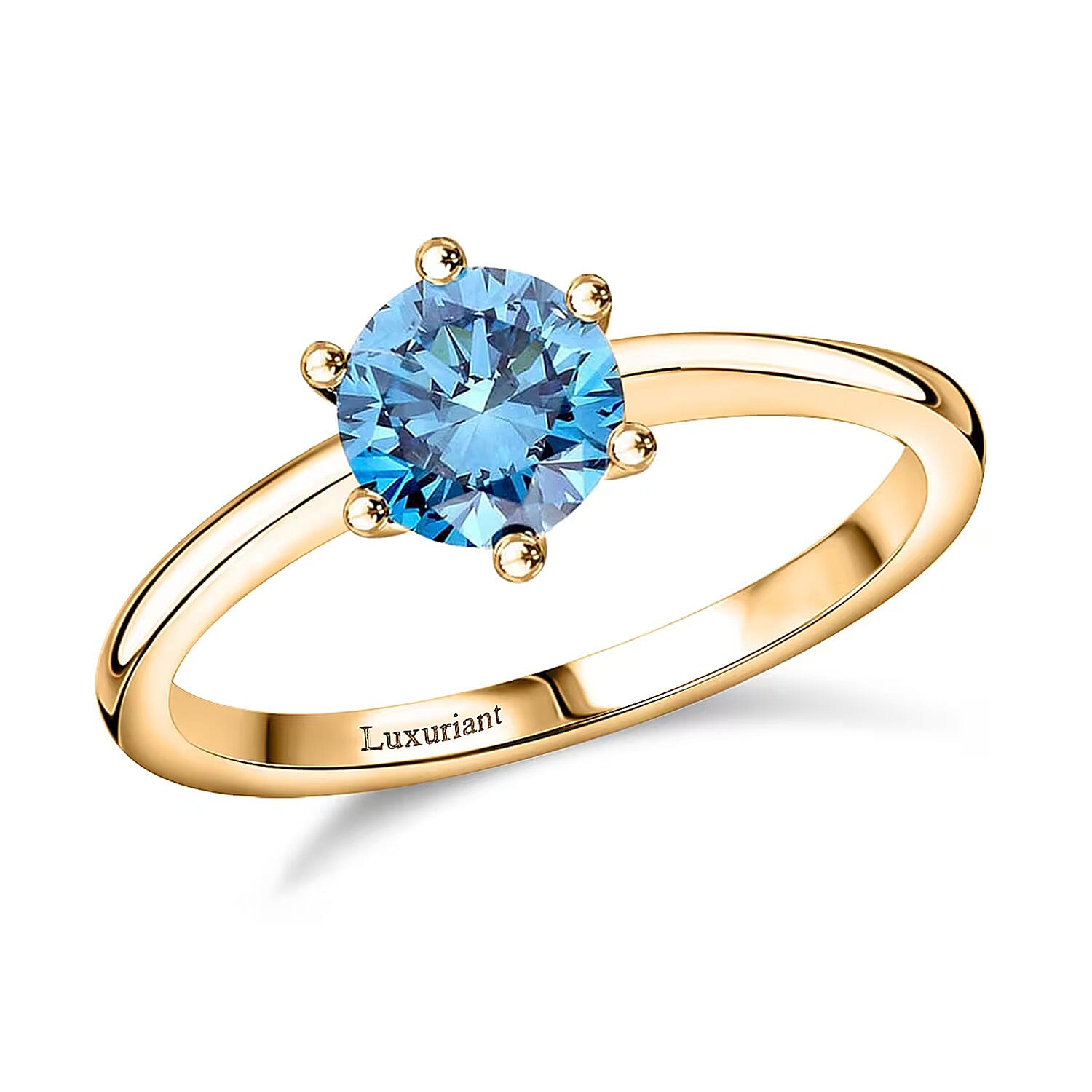 Luxuriant Lab Grown Blue Diamond VS 1.10 ctw Ring in Vermeil Yellow Gold Over Sterling Silver