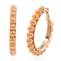 Doorbuster White Shell Pearl Beaded Hoop Earrings in Stainless Steel