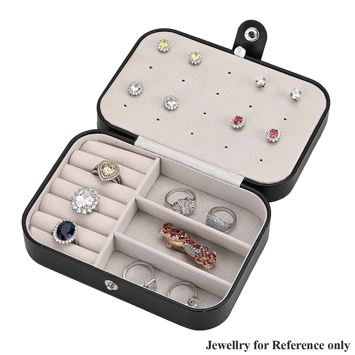 Black Faux Leather Jewelry Box with Zipper Closure (6.75"x4.5"x2") and 20pcs Anti Tarnish Silver Polishing Clean Cloth