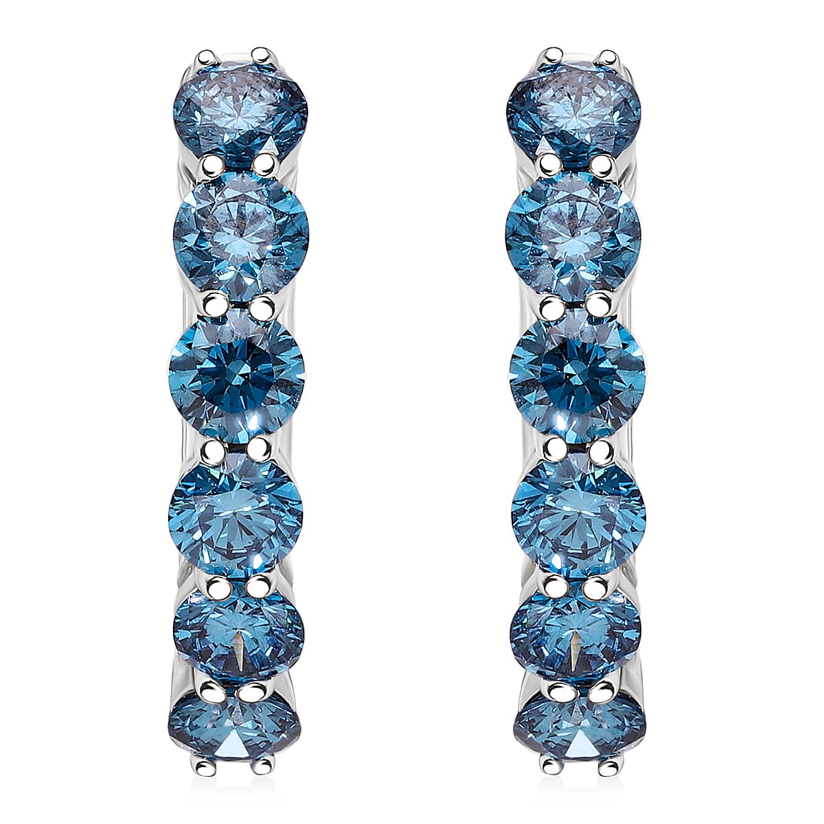 Luxuriant Lab Grown Blue Diamond (IR) VS 2.20 ctw Hoop Earrings in Platinum Over Sterling Silver