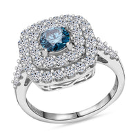 Luxuriant Lab Grown Blue and White Diamond VS 2.00 ctw Ring in Platinum Over Sterling Silver (Size 10.0)