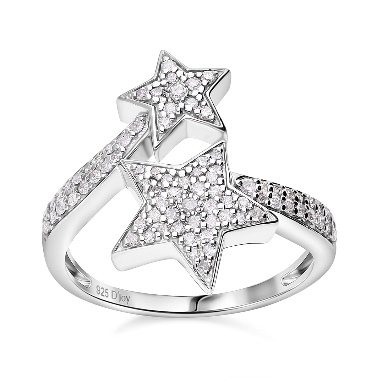 Blue Diamond (IR) Bypass Star Ring in Platinum Over Sterling Silver (Size 10.0) 0.50 ctw (1)