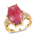 Norwegian Thulite and White Zircon 11.15 ctw Art Deco Ring in 18K Vermeil Yellow Gold and and Platinum Over Sterling Silver (Size 10.0) - Sticky add to cart bar