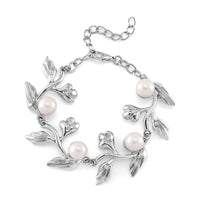 TLV White Shell Pearl Bracelet (7-9In) in Silvertone