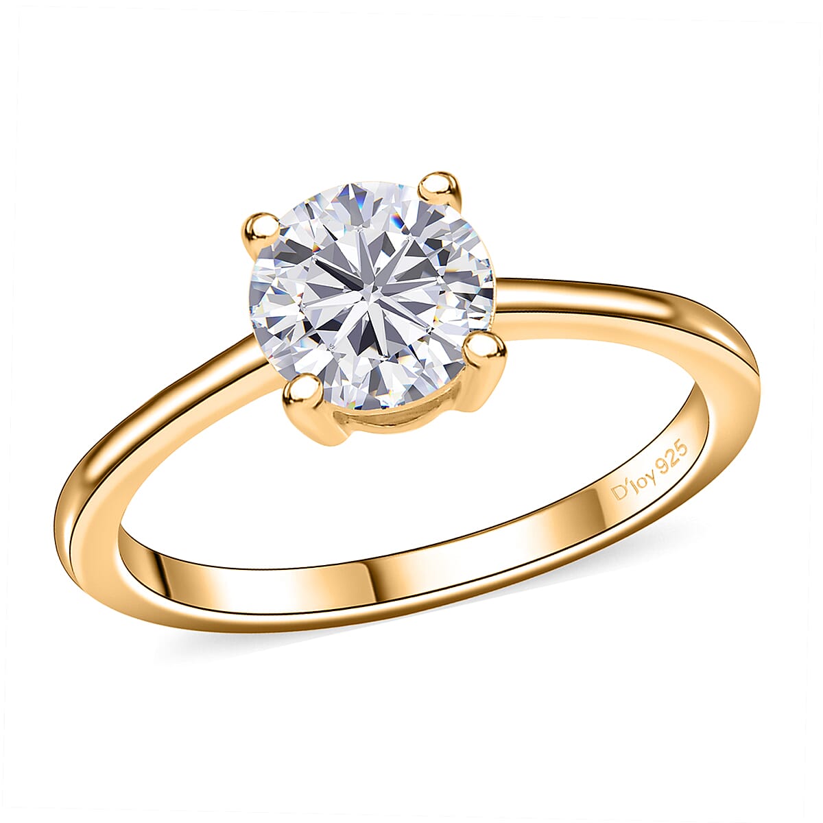 Moissanite 0.90 ctw Solitaire Ring in 18K Vermeil Yellow Gold Over Sterling Silver (Size 10.0)