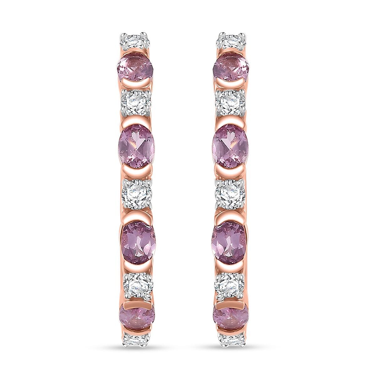 D'Joy Narsipatnam Pink Spinel and White Zircon 2.35 ctw Hoop Earrings in 18K Vermeil Rose Gold Over Sterling Silver