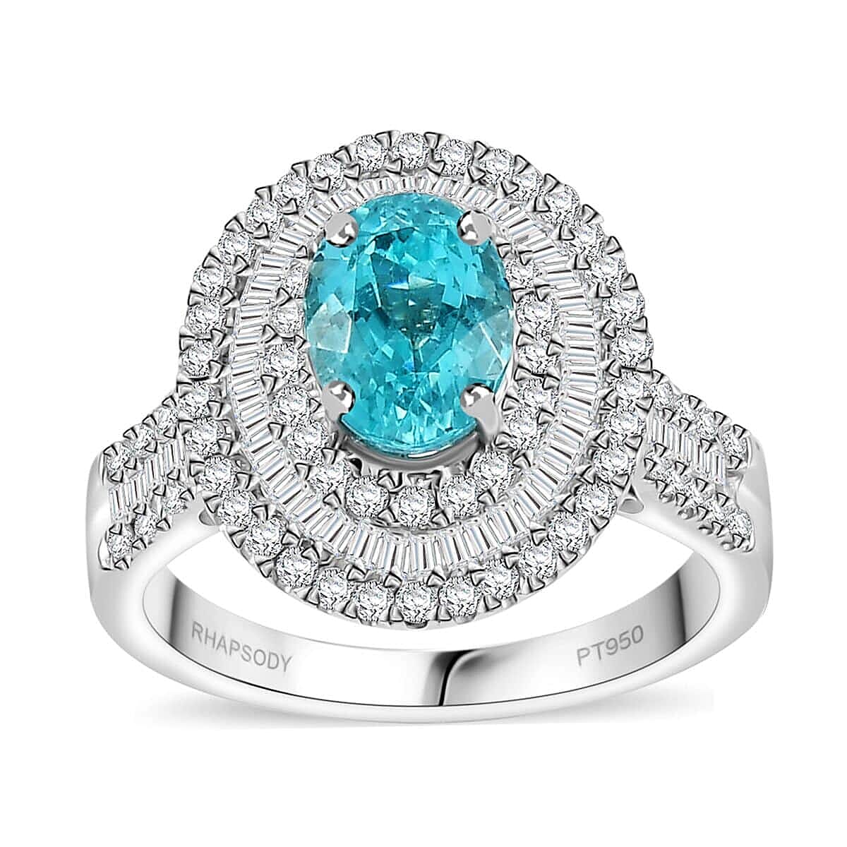 Rhapsody 950 Platinum AAAA Paraiba Tourmaline, Diamond (E-F, VS) Ring (Size 7.0) (8.28 g) 3.18 ctw