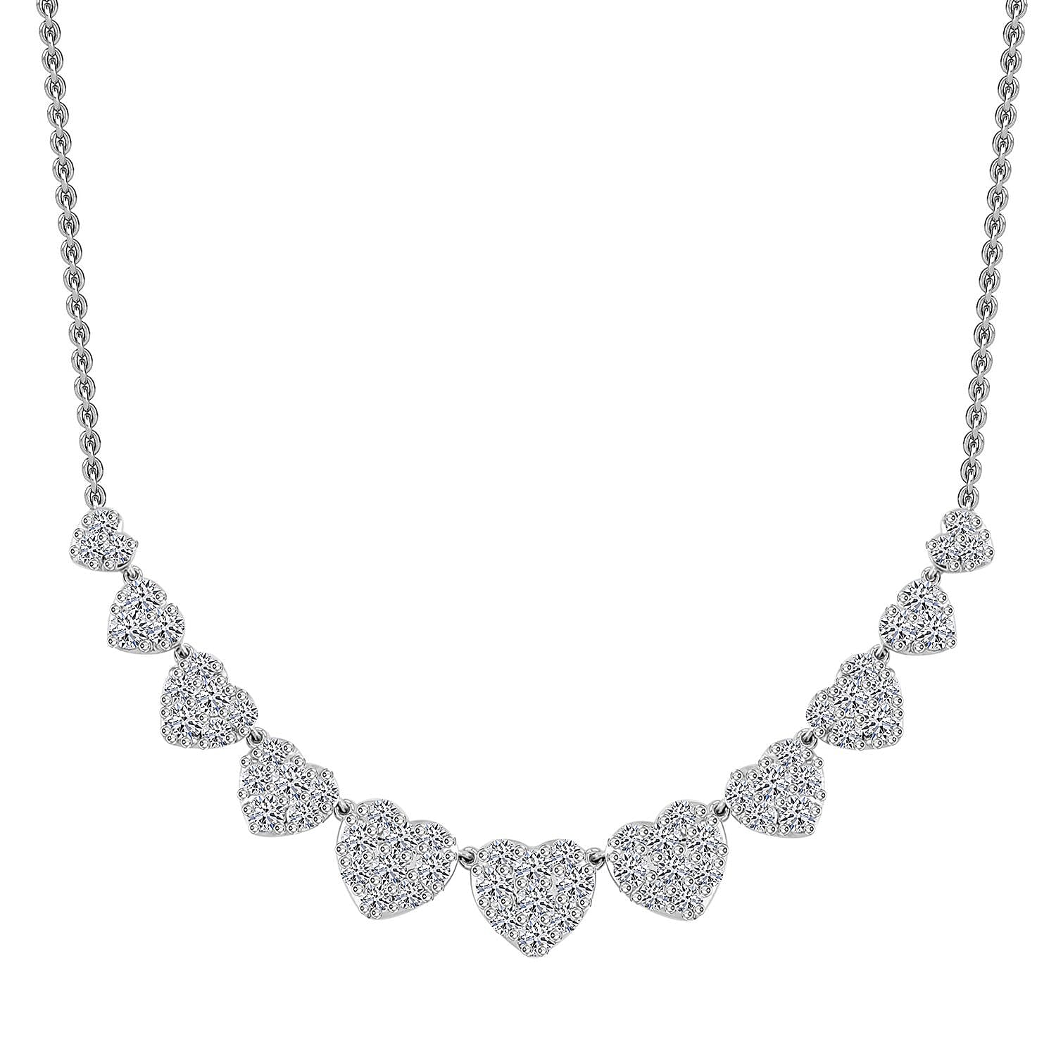 Luxuriant Lab Grown Diamond G SI 1.75 ctw Enchanted Hearts Necklace in Sterling Silver 16-18 Inches