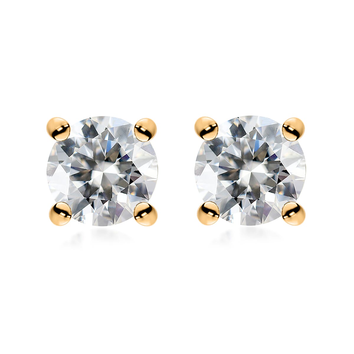 Moissanite (Rnd 5mm) Solitaire Stud Earrings in 18K Vermeil YG Over Sterling Silver 0.85 ctw