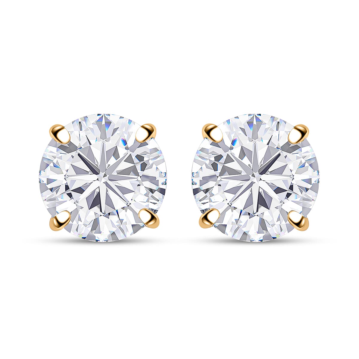 Moissanite (Rnd 7.5m) Solitaire Stud Earrings in 18K Vermeil YG Over Sterling Silver 2.80 ctw