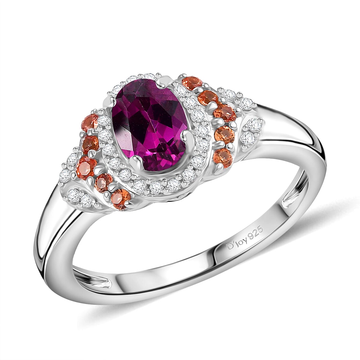 AAA Radiant Ember Garnet, Multi Gemstone Ring in Rhodium Over Sterling Silver (Size 7.0) 1.40 ctw