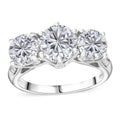 Moissanite (Rnd7 mm) Trinity Ring in Rhodium Over Sterling Silver (Size 10.0) 2.90 ctw - Sticky add to cart bar