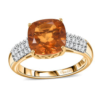Premium Santa Ana Madeira Citrine, White Zircon Ring in 18K Vermeil YG Over Sterling Silver (Size 9.0) 3.40 ctw