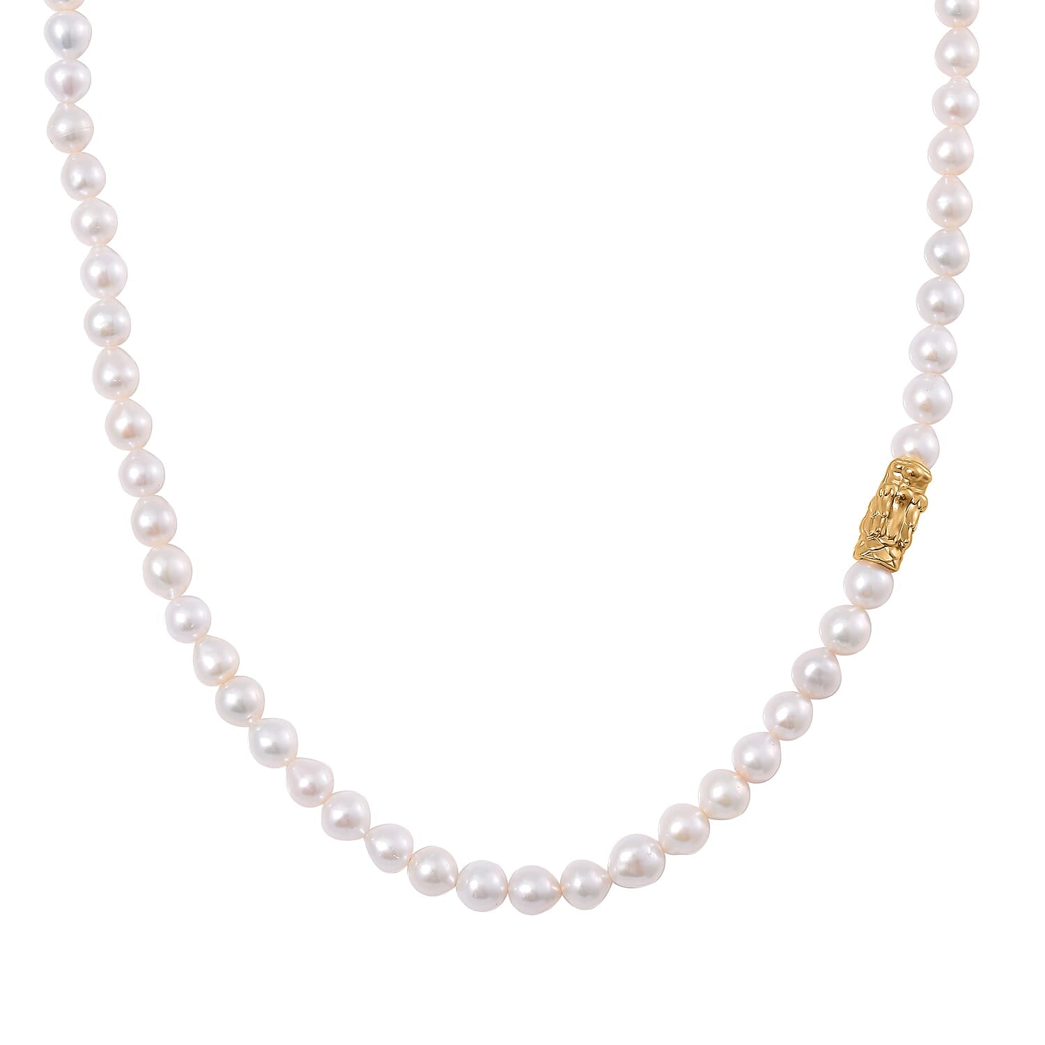 White Anhui Pearl Necklace with Dragon Charm in 14K Yellow Gold Over Sterling Silver 20 Inches