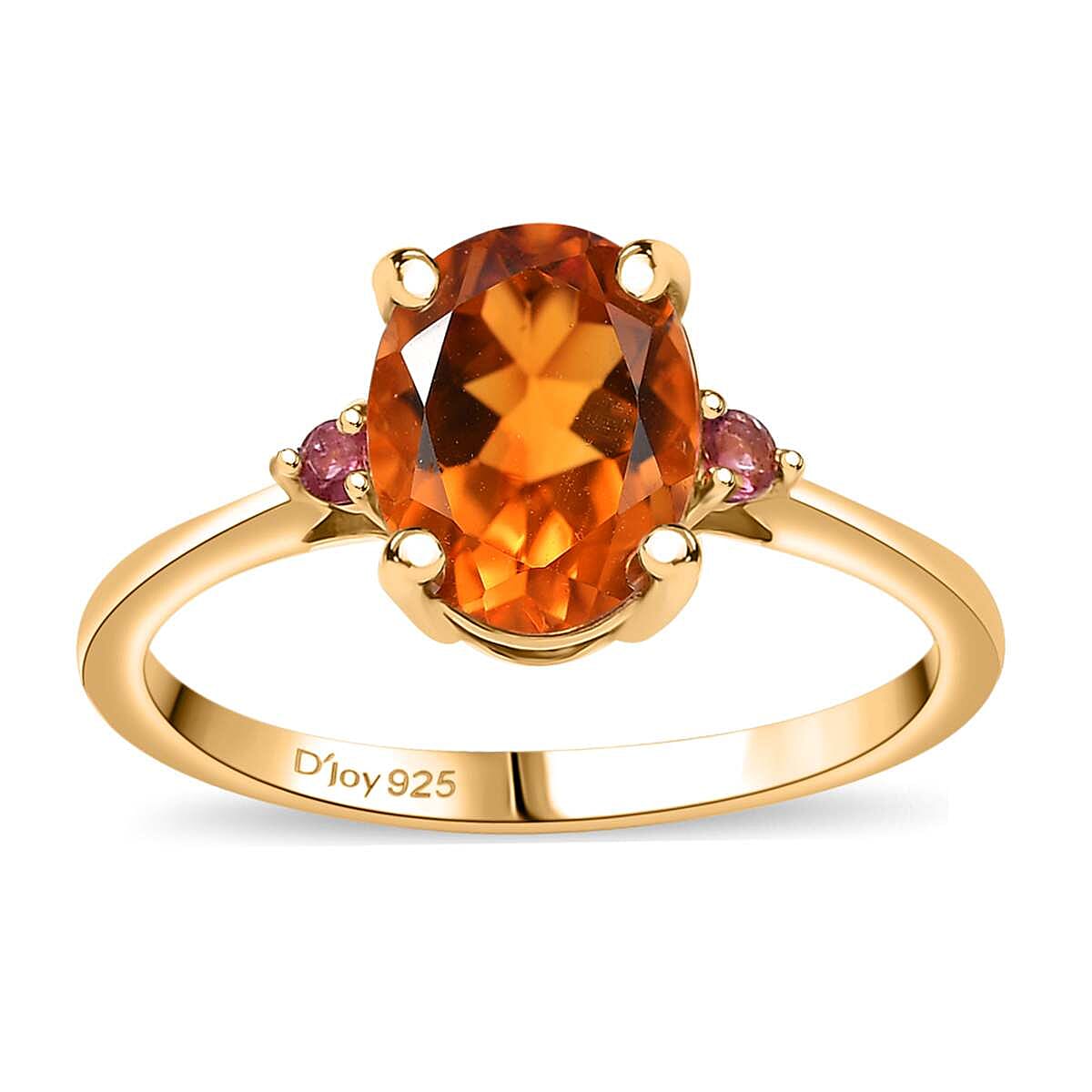 Premium Santa Ana Madeira Citrine, Ouro Fino Rubellite Ring in 18K Vermeil YG Over Sterling Silver (Size 10.0) 1.85 ctw