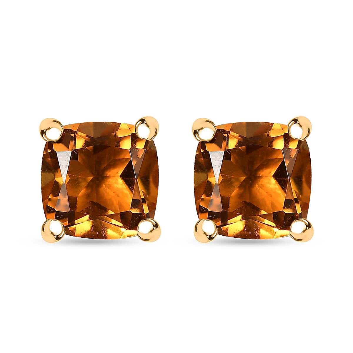 Premium Santa Ana Madeira Citrine 1.80 ctw Solitaire Stud Earrings in 18K Vermeil YG Over Sterling Silver