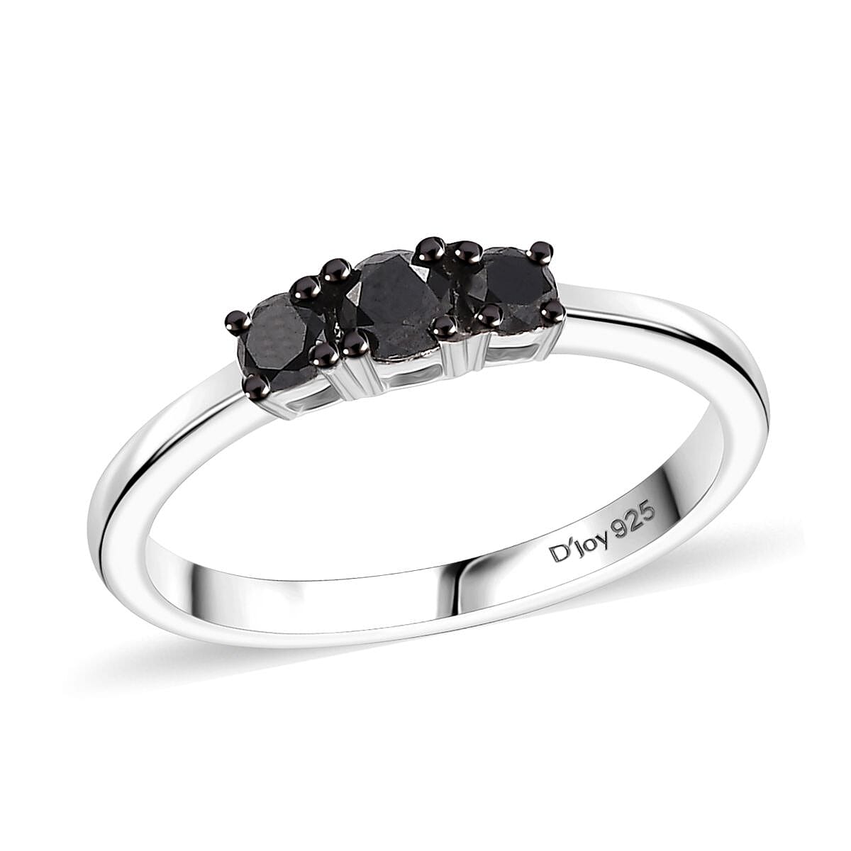 Black Diamond (IR) 3 Stone Ring in Rhodium Over Sterling Silver (Size 10.0) 0.35 ctw