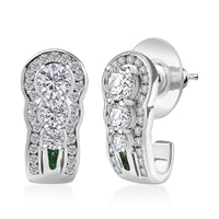 Moissanite (Rnd 5mm), Tsavorite Garnet  J-Hoop Earrings in Rhodium Over Sterling Silver 2.75 ctw