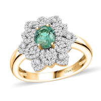 Boyaca Colombian Emerald, Moissanite Bloom Ring in 18K Vermeil YG Over Sterling Silver (Size 6.0) 1.10 ctw