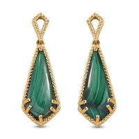 D'Joy African Malachite 13.50 ctw Kite Shape Earrings in 18K Vermeil Yellow Gold Over Sterling Silver