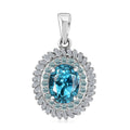 Rhapsody AAAA Cambodian Blue Zircon, Paraiba Tourmaline and E-F VS Diamond 4.36 ctw Double Halo Pendant without Chain in 950 Platinum - Sticky add to cart bar
