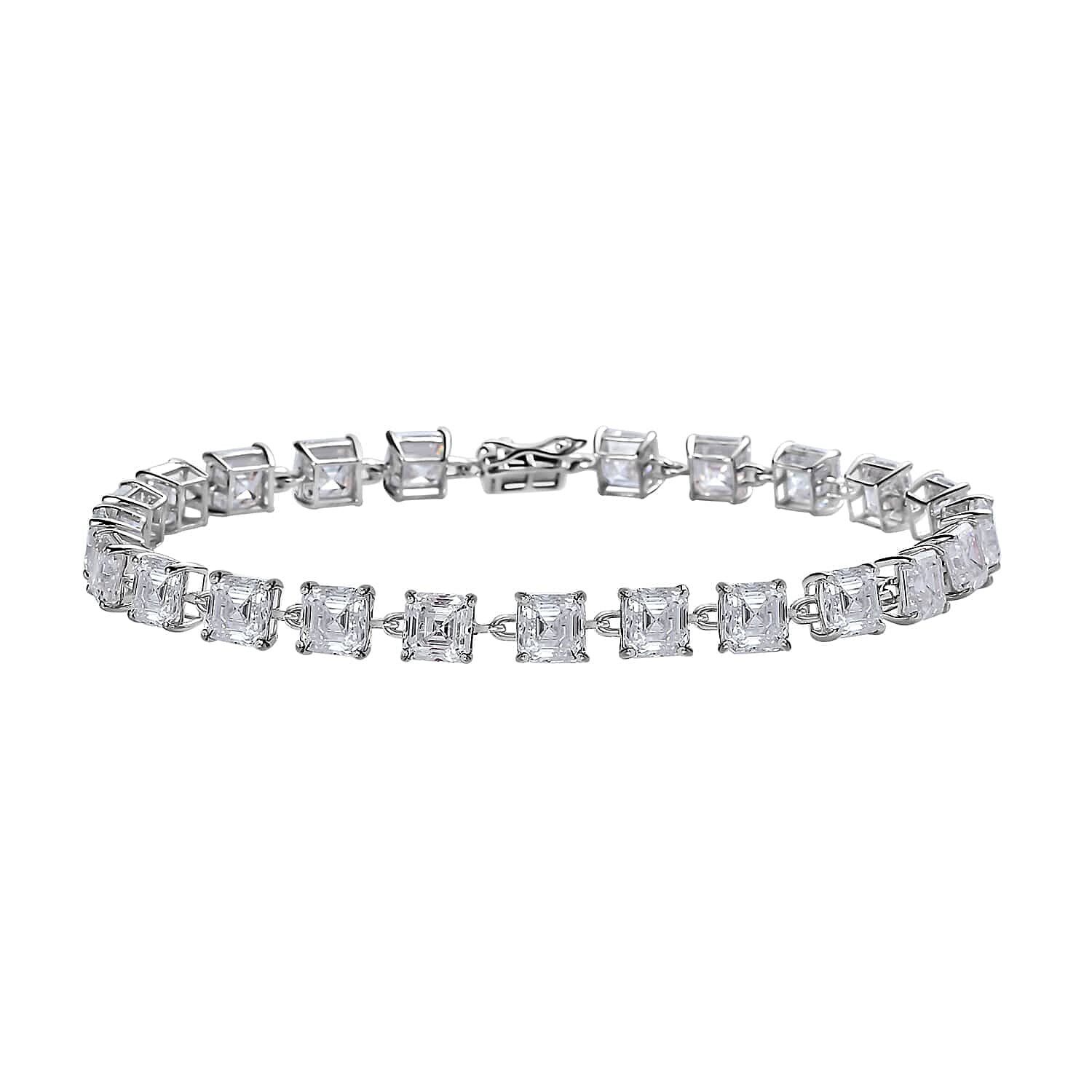 Asscher Cut Moissanite 13.85 ctw Link Bracelet in 10K White Gold (6.00 In) 4 Grams