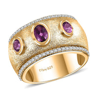 AAA Radiant Ember Garnet and White Zircon 1.50 ctw Ring in 18K Vermeil Yellow Gold Over Sterling Silver