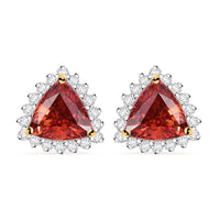 Luxoro AAA Padparadscha Sapphire (BT) and G-H I2 Diamond 2.25 ctw Trillion Halo Earrings in 14K Yellow Gold
