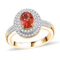 Epic Deal Luxoro 14K Yellow Gold AAA Padparadscha Sapphire (BT), Diamond (G-H, I2) (0.40 cts) Double Halo Ring (Size 10.0) 1.50 ctw - Sticky add to cart bar