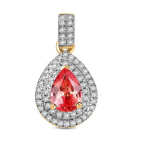 Epic Deal Luxoro 14K Yellow Gold AAA Padparadscha Sapphire (BT), Diamond (G-H, I2) (0.35 cts) Double Halo Pendant 1.40 ctw