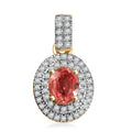 Epic Deal Luxoro 14K Yellow Gold AAA Padparadscha Sapphire (BT), Diamond (G-H, I2) (0.35 cts) Double Halo Pendant 1.40 ctw - Sticky add to cart bar