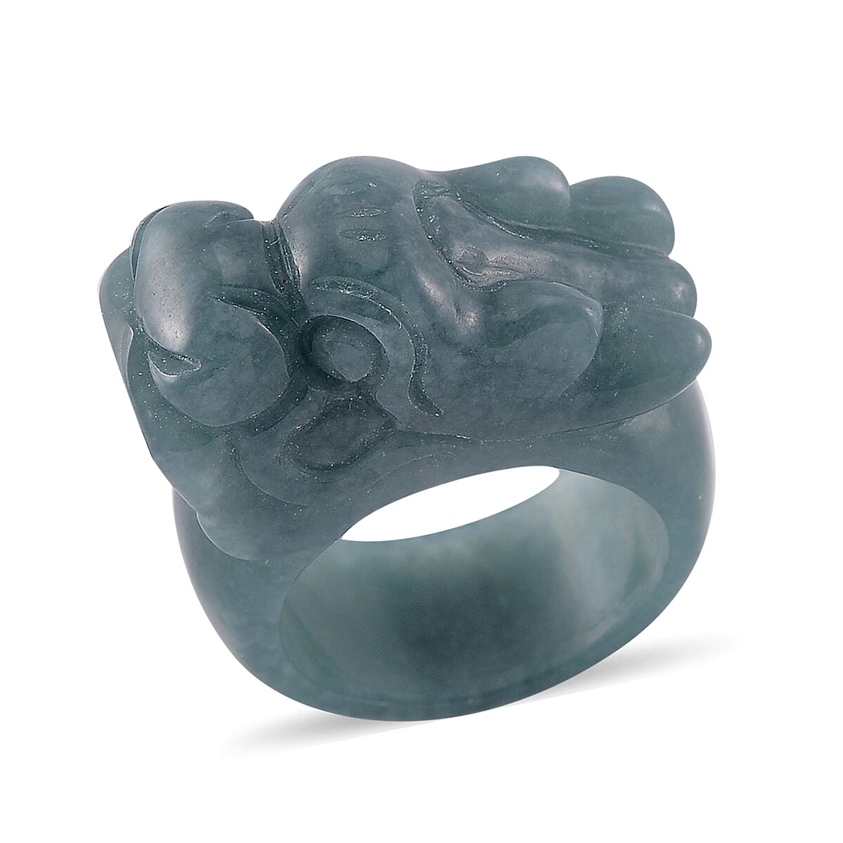 Natural Olmec Jadeite Carved Dragon Band Ring (Size 10.0) 60.00 ctw