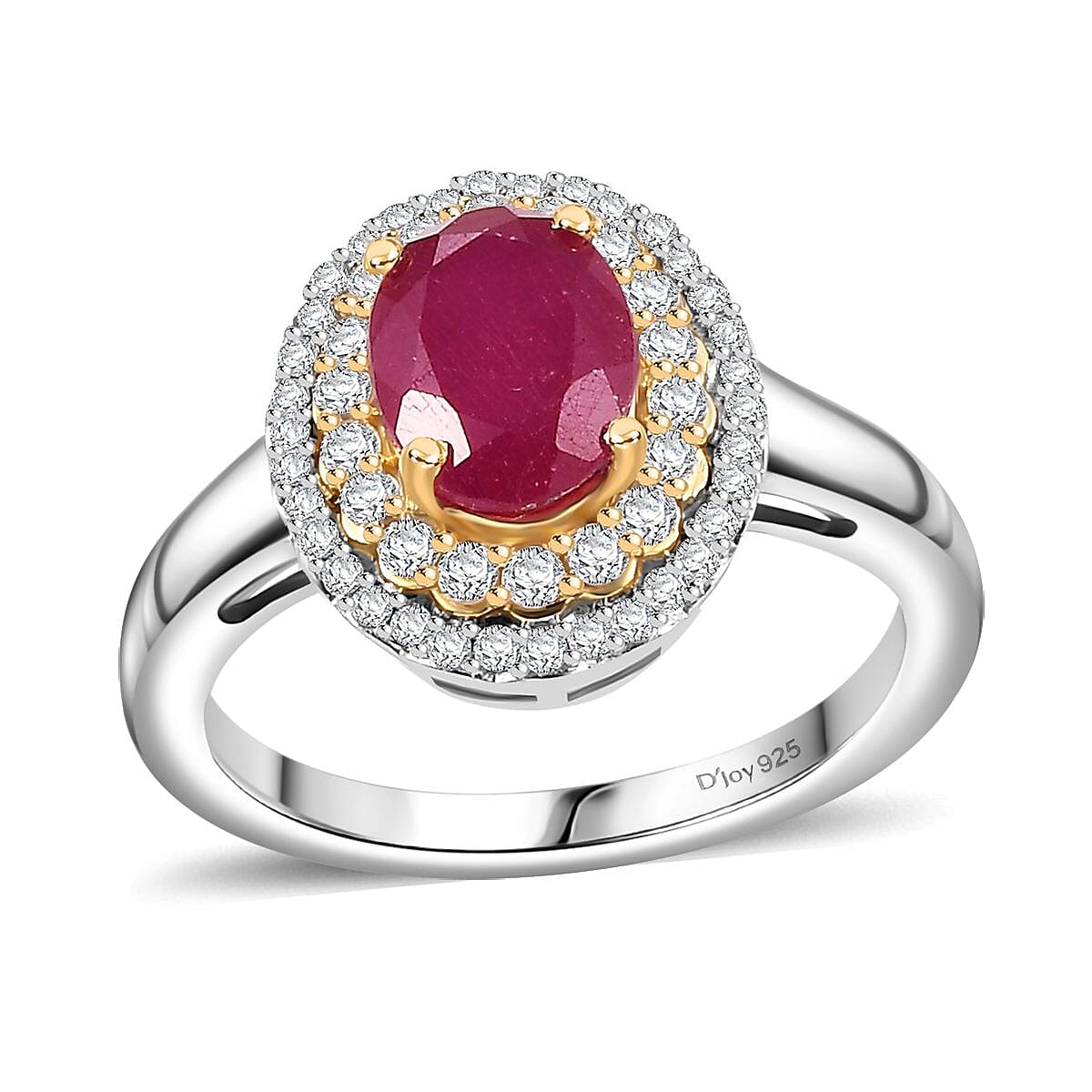 Niassa Ruby (FF), White Zircon Ring in 18K Vermeil YG and Rhodium Over Sterling Silver (Size 10.0) 2.70 ctw