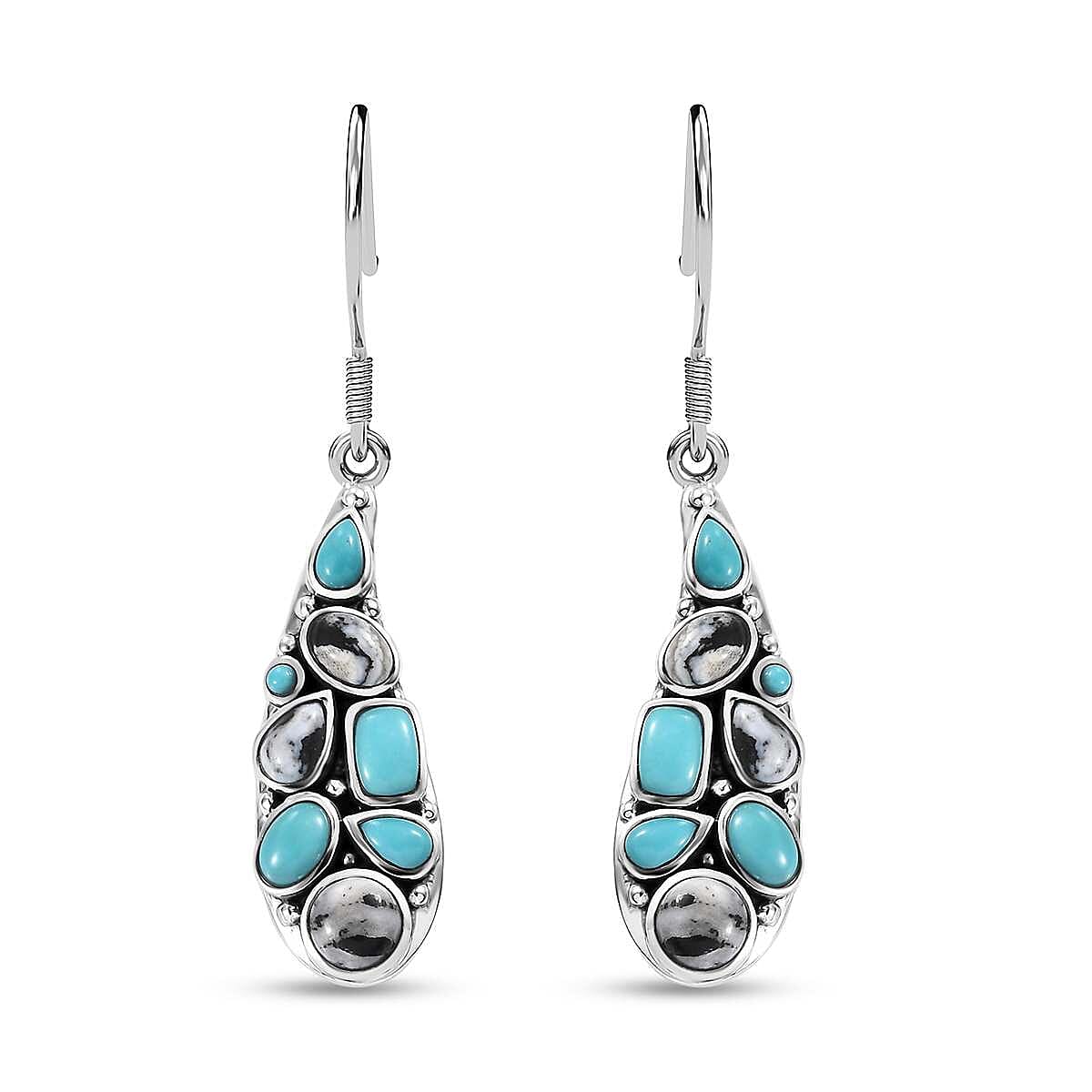 D'Joy Artisan Crafted Sleeping Beauty Turquoise and White Buffalo 6.10 ctw Earrings in Sterling Silver