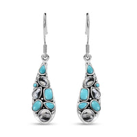 D'Joy Artisan Crafted Sleeping Beauty Turquoise and White Buffalo 6.10 ctw Earrings in Sterling Silver