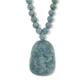 Natural Olmec Jadeite 550.00 ctw Dragon Carved and Beaded Necklace in Rhodium Over Sterling Silver 20 Inches - Sticky add to cart bar
