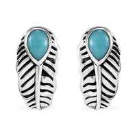 D'Joy Indian Artisan Crafted Sleeping Beauty Turquoise 1.10 ctw Feather Earrings in Black Oxidized Sterling Silver