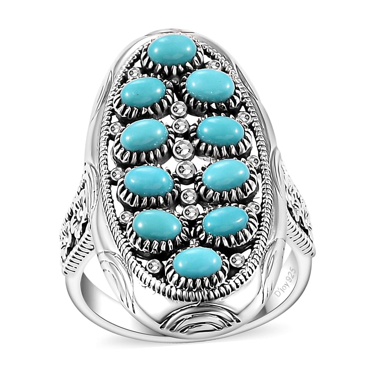 Artisan Crafted Lagoon Turquoise 1.90 ctw Fancy Ring in Sterling Silver (Size 10.0)