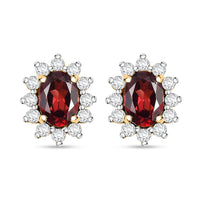 Mozambique Garnet, White Zircon Sunburst Stud Earrings in 18K Vermeil YG Over Sterling Silver 2.60 ctw