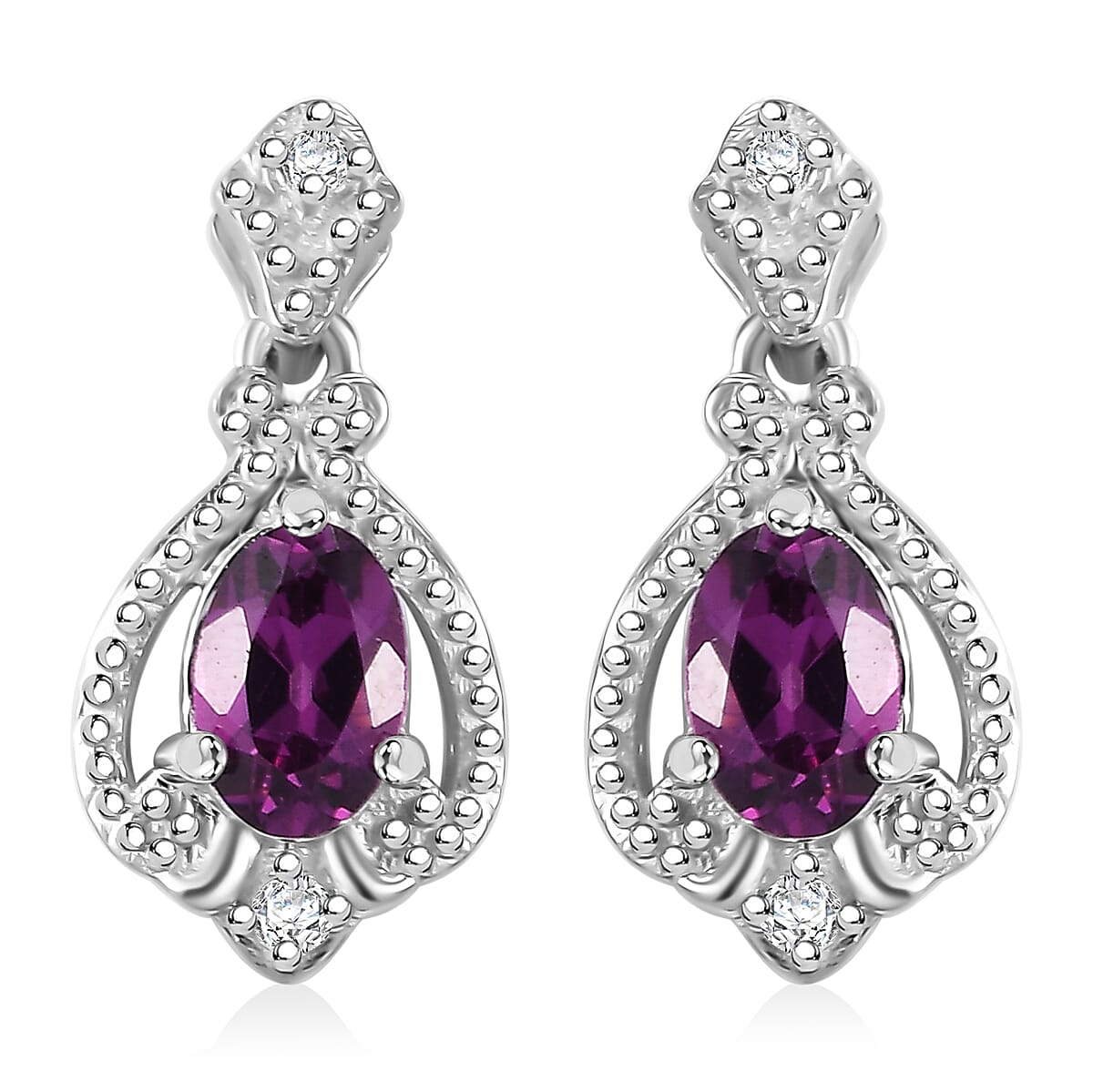 D'Joy AAA Radiant Ember Garnet and White Zircon 1.40 ctw Art Deco Earrings in Rhodium Over Sterling Silver