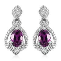 D'Joy AAA Radiant Ember Garnet and White Zircon 1.40 ctw Art Deco Earrings in Rhodium Over Sterling Silver