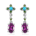 D'Joy AAA Radiant Ember Garnet and Multi Gemstone 1.30 ctw Floral Earrings in Rhodium Over Sterling Silver - Sticky add to cart bar