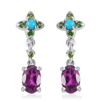 D'Joy AAA Radiant Ember Garnet and Multi Gemstone 1.30 ctw Floral Earrings in Rhodium Over Sterling Silver