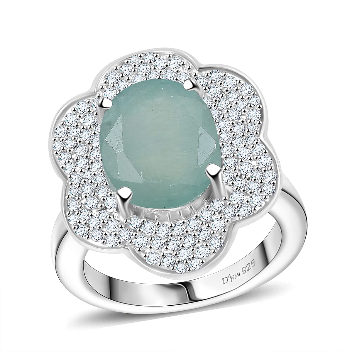 Grandidierite, White Zircon Ring in Rhodium Over Sterling Silver (Size 6.0) 4.90 Carat Total Weight