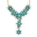D'Joy Sleeping Beauty Turquoise and Moissanite 13.70 ctw Floral Necklace in 18K Vermeil Yellow Gold Over Sterling Silver 18 Inches - Sticky add to cart bar